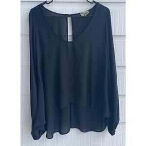 Black Show Me Your Mumu Large L/S Sheer hi/low hem blouse